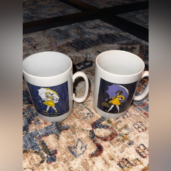Vintage Morton Salt Girl Coffee Cup Mug When It Rains It Pours Umbrella Set of 4 - Picture 6 of 14
